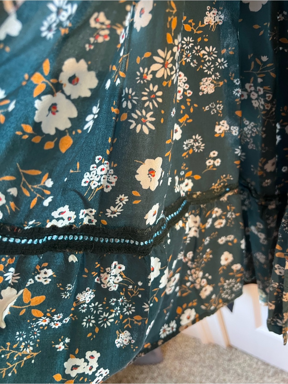 Patrons of Peace Teal Floral Smocked Maxi Skirt - Picture 4 of 5